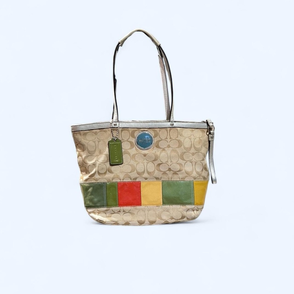 Coach Multicolor Patchwork Stripe Tote - image 1